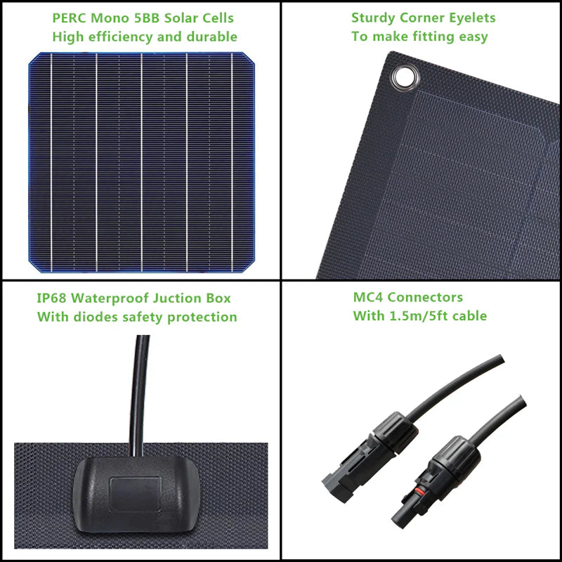 LensunSolar 50W 12V Full Black Flexible Solar Panel
